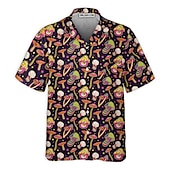 economico Cibo &amp; Bevande-Per uomo Funghetto Camicia Camicia hawaiana Camicia Aloha Camicia Collo ripiegabile Di tendenza Originale Informale Esterno Strada Informale Nero Giallo Nero - viola S M L