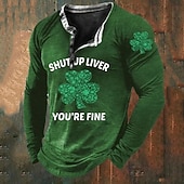 olcso Szent Patrik napi pólók-St. Patrick&#039;s Day férfi henley ing póló grafikus lóhere Henley ruházati ruházat 3D print napi St. Patrick&#039;s Day hosszú ujjú legombolható print divattervező