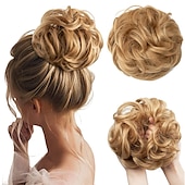 cheap Chignons-Messy Bun Large Scrunchies Wavy Curly Synthetic Silver Grey Ponytail Hair Extensions Thick Updo Hair Pieces for Women Girls Kids