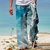 cheap Men&#039;s Printed Casual Pants-Men&#039;s Trousers Summer Pants Beach Pants Drawstring Elastic Waist Straight Leg Graphic Prints Spray Comfort Casual Daily Holiday Streetwear Hawaiian Blue Brown