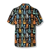 billiga Musik och gitarrer-Herr Styrelseledamöter Guitarr Skjorta Hawaii skjorta Knapp upp skjorta Kortärmad Tropisk Mode Hawaiisk Ledigt Hawaiisk Helgdag Sommar Vår Nedvikt Mönster Button-Down Blå