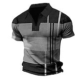 billiga Color Block Polo för män-Herr Rutig Pikétröjor med dragkedja Golftröja Kortärmad Polotröjor Skjortor med krage Vintage Ledigt Semesterkläder Högtidskläder Festivalkläder 3D-utskrift Quarter Zip Polo Ljusgrön Rubinrött Blå