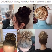 abordables Chignons-100% remy de cheveux humains extension de chignon désordonné chignon en désordre chouchous extension bouclés ondulés désordonné 100% remy extensions de cheveux humains chignon pour les femmes chignon