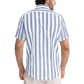 billige skjorte for menn-Herre Skjorte Uformell skjorte Stripete skjorter grå blå Svart Blå Grønn Grå Kortermet Stripe Aftæpning utendørs Dagligdagstøy Trykt mønster Klær Polyester Mote Gatemote Fritid