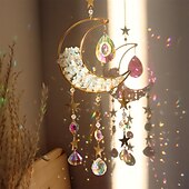 ieftine Prinzător de Vise-apărător de vise cu lună colorată atrăgător de soare de cristal clopoțel de vânt cadou realizat manual clopoțel de vânt ornament pentru agățat decor în aer liber