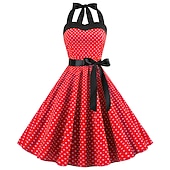 baratos Conjuntos-Vestidos Retro Vintage dos anos 1950 Grease Rockabilly Saia de Anágua Saia de Arame Vestido A-Line Tutu Vestido Fancy com Bolinhas Fantasia Feminina Festa Noturna  Máscara Vestido para Adultos