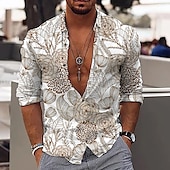 cheap Plants Pattern-Men&#039;s Floral Shirt Button Up Shirt Long Sleeve Fashion Designer Casual Outdoor Vacation Daily Fall Collar 3D Print Button-Down Black Blue Brown