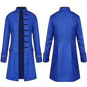 baratos Conjuntos-conjunto com camisa com babados jacquard trench coat peruca colonial 2 * bonés de peruca roupas vitorianas medievais masculinas retrô vintage princesa vampiro fantasia cosplay halloween baile de