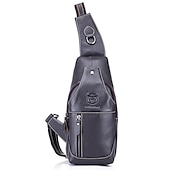 cheap Men&#039;s Bags-Men&#039;s Sling Shoulder Bag Chest Bag Cowhide Outdoor Daily Zipper Waterproof Solid Color Black Grey Black Yellow