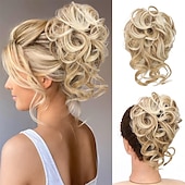 abordables Chignons-chignon désordonné morceau de cheveux chouchou ébouriffé extensions de cheveux chignon chignon bouclé ondulé queue de cheval synthétique chignon pour femmes filles