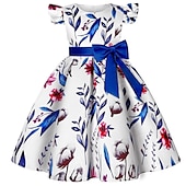 levne Párty šaty-Děti Dívčí Šaty Šaty na párty Květiny Krátký rukáv Výkon Křtinové šaty Kravatový uzel Princeznovské Polyester Midi Šaty na párty Léto Jaro 3-10 let Bordó Více barev Barva modrá