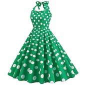 economico Outfit-Anni 1950 Retrò Vintage Rockabilly Lunghezza al ginocchio Abito da cocktail Fascia Abito Swing Senza maniche Fiocco Pois Aderente &amp; Svasato All'americana Costume Per donna Carnevale San Valentino
