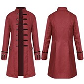 baratos Conjuntos-conjunto com camisa com babados jacquard trench coat peruca colonial 2 * bonés de peruca roupas vitorianas medievais masculinas retrô vintage princesa vampiro fantasia cosplay halloween baile de