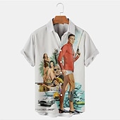 ieftine Imprimare retro vintage-Bărbați Scrisă Portret Cămașă Cămașă hawaiană Cămașă Aloha Mânecă scurtă Cămașă Răsfrânt Epocă Tropical Sport Stradă Casual Hawaiian Alb Galben Gri S M L