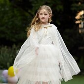 abordables Costumes d&amp;#39;Halloween pour filles-Cape Enfants Fille Paillette Mode Paillettes Utilisation Polyester Manteau Vêtements d&#039;extérieur 3-8 ans Printemps Blanche