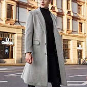 billiga Trenchcoat för män-Herr Vinterkappa Rock Arbete Företag Höst vinter Solid färg Hakslag Lång Svart Kaki Grå Jacka