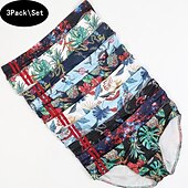 olcso Férfi alsónemű és zokni-Férfi 3 csomag Bugyik Spandex Mosható Kényelmes Nyomtatott Alacsony derekú Fehér+Sárga Kék piros