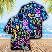 preiswerte Vögel &amp; Tiere-Herren Flamingo Lampen Hemd Hawaiihemd Sommerhemd Aloha-Shirt Kurzarm Hemd Umlegekragen Tropisch Modisch Strassenmode Casual Hawaiianisch Festtage Schwarz Gelb Hellgrün S M L