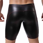 cheap Casual Shorts-Men&#039;s Shorts Casual Shorts Faux Leather Shorts Elastic Waist Plain Breathable Knee Length Holiday Gym Sports Fashion Black