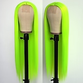 abordables Pelucas de fiesta-Pelucas verdes peluca sintética larga recta verde irlandés resistente al calor sin frente de encaje con cabello de bebé peluca sin pegamento para fiesta de San Patricio cosplay para mujeres de moda