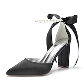 cheap Formal-Elegant Green Satin Ankle Strap Heels – Pointed Toe, Pearl Bow Detail, Block Heel Pumps for Women – Perfect for Weddings &amp; Parties