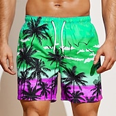 ieftine Plante și flori tropicale-Bărbați Grafic Copac de cocos Pantaloni Scurți de Înot Pantaloni Scurti Chiloți Înot Talie medie Șic Stradă Hawaiană Boho Casual Zilnic Concediu Cordon cu căptușeală din plasă Talie elastică Designer
