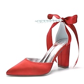 cheap Formal-Elegant Green Satin Ankle Strap Heels – Pointed Toe, Pearl Bow Detail, Block Heel Pumps for Women – Perfect for Weddings &amp; Parties