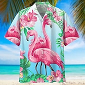 billiga Fåglar &amp; Djur-Herr Flamingo Tropisk Skjorta Hawaii skjorta Aloha skjorta Kortärmad Skjorta Nedvikt Tropisk Mode Hawaiisk Ledigt Hawaiisk Helgdag Vit Ljusgrön Rodnande Rosa S M L