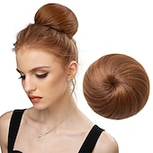 voordelige Chignons-zwarte knot haarstukken voor vrouwen meisjes dame trekkoord nep ballet bun extensions synthetische opgestoken donut chignon uit één stuk