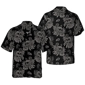voordelige Tropische planten-Voor heren Doodskoppen Bladeren Tropische planten Overhemd Hawaiiaans overhemd Aloha-shirt Korte mouw Overhemd Strijkijzer Tropisch Modieus Hawaii Casual Hawaii Feestdagen Zwart Paars Bruin S M L