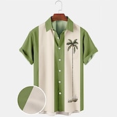 cheap Tropical Plants-Men&#039;s Color Block Coconut Tree Tropical Plants Shirt Summer Hawaiian Shirt Bowling Shirt Short Sleeve Shirt Turndown Fashion 1950s Leisure Vacation Street Going out Black Pink Blue S M L