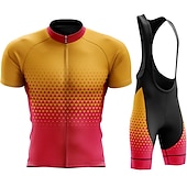 cheap Men's Clothing Sets-Men's Cycling Jersey with Bib Shorts Short Sleeve Mountain Bike MTB Road Bike Cycling Summer Blue White Yellow Geometric Dot Bike 3D Pad Quick Dry Back Pocket Moisture Wicking Breathable Spandex