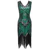 economico Abiti degli anni '20-Anni Ruggenti Anni 1920 Midi Abito Flapper Abito da cocktail Set di accessori Senza maniche Il grande Gatsby Invitato al matrimonio Paillettes Frangia con nappe Scollo a V Costume Per donna Mascherata