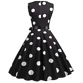 tanie stroje-damska linia a rockabilly sukienka groszki sukienka rozkloszowana sukienka rozkloszowana z zestawem akcesoriów lata 50. 60. retro vintage z opaską na głowę szyfon szalik kolczyki okulary kocie