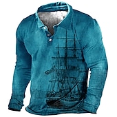 preiswerte Vintage-Poloshirt für Herren-Herren Nautisch Poloshirts Golfshirt Langarm Polo-Shirts Hemden mit Kragen Vintage Lässig Urlaubskleidung Bootskleidung Party-Outfits Knöpfe 3D-Druck Rote Königsblau Blau