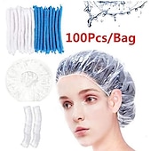cheap Shower Caps &amp; Headbands-100pcs Disposable Shower Caps,Multi-Purpose Thickening Elastic Bath Cap Plastic Waterproof Clear Shower Caps Bath Shower Hair Caps Women Spa,Home Use, Hotel and Hair Salon, Portable Travel