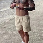 baratos Retrô-Homens Calção Shorts de linho Shorts de verão Shorts de praia Com Cordão Cintura elástica Tecido Respirável Macio Curto Casual Diário Feriado Roupa de rua Havaiana Preto Branco Micro-Elástica