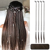 cheap Ponytails-Braid Hair Extensions 4 PCS Baby Braids Front Side Bang Curtain Bang Clip in Hair Extensions Long Braided Hair Piece Natural Soft Synthetic Hair for Women Daily Wear 20 Inch Cool Light Blonde