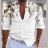 preiswerte Pflanzen Muster-Herren Pflanze Hemd leinenhemd Lässiges Hemd Langarm Moderne zeitgenössische Brautkleider schlicht Hawaiihemd Urlaub Ausgehen Strand Sommer Frühling Umlegekragen Bedruckt Button-Down Blau Purpur Grün