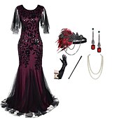 Retro Vintage Roaring 20s 1920s Flapper Dress Dress Outfits The Great Gatsby Wedding Guest Sequins Fancy Dress Women's Party Evening Wear Wedding Reception Bachelorette Party Adults' Dress Gloves4