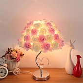 baratos Candeeiros de mesa-Romântico rosa flor led candeeiro de mesa estilo dia dos namorados festa de casamento para menina quarto cabeceira luz da noite decoração presente iluminação do feriado
