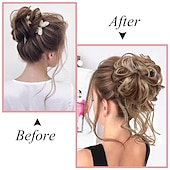 tanie Koki-kok treski potargane updo przedłużanie włosów z elastycznymi gumkami do włosów kręcone włosy kok scrunchle dla kobiet