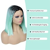 economico Parrucche da festa-parrucca verde menta parrucca corta liscia bob parrucche ombré parrucche per donne e ragazze resistenti al calore parrucca sintetica colorata per feste cosplay 14 pollici parrucca di carnevale