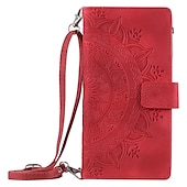 olcso iPhone-tokok-Vintage dombornyomott PU bőr tárca tok iPhone 16e 16 15 Pro Max Plus 14 13 12 11 Pro Max Mini X XR XS Max 8 7 Plus – flip fedél zipzárral kártyahellyel  keresztpánttal
