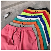 お買い得  男性用水泳パンツ-男性用 ショーツ ビーチショーツ 弾性巾着デザイン 平織り 履き心地よい 高通気性 膝丈 カジュアル 日常 ビーチ ファッション ストリートファッション ブラック ホワイト マイクロエラスティック
