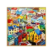 cheap Landscape Paintings-Handmade Oil Painting Canvas Wall Art Decoration Modern Abstract Village Colorful House Home Living Room Decor Rolled Frameless Unstretched Painting