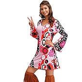 cheap Dresses-Retro Vintage 1970s Disco Dress Flare Cuff Sleeve Hippie Printing Women&#039;s Masquerade Party &amp; Evening Pride Parade Pride Month Adults&#039; Dress
