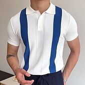 cheap Men&#039;s Classic Polo-Men&#039;s Knit Polo Sweater Polo Shirt Outdoor Street Turndown Button Short Sleeve Fashion Classic Striped Button Front Summer Spring Fall Regular Fit Black White Light Green Green Apricot Gray Knit Polo