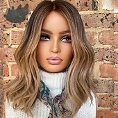 voordelige Pruiken van echt haar, met kanten voorzijde-Remy mensenhaar 4x13 Sluiting Pruik Bobkapsel Korte bob Braziliaans haar Golvend Meerkleurig Pruik 130% 150% Haardichtheid met babyhaar Haar met highlights / balayage Natuurlijke haarlijn 100% Maagd