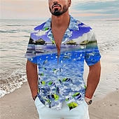 cheap Ocean Print-Men&#039;s Graphic Scenery Seascape Pattern Shirt Summer Shirt Summer Hawaiian Shirt Short Sleeve Shirt Turndown Fashion Hawaiian Designer Outdoor Street Casual Black Yellow Navy Blue Print S M L